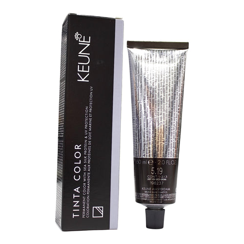 Keune Tinta Color 5.19 light ash green brown hair dye in 2 oz bottle, permanent hair color for natural-looking green-brown shades.