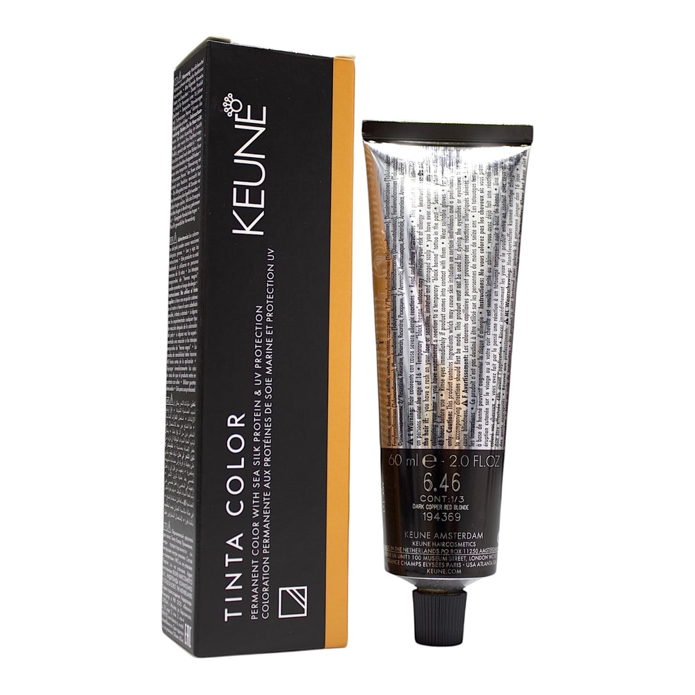 Keune Tinta Color 6.46 dark copper red blonde hair color in 2 oz tube, showcasing vibrant, permanent hair dye.