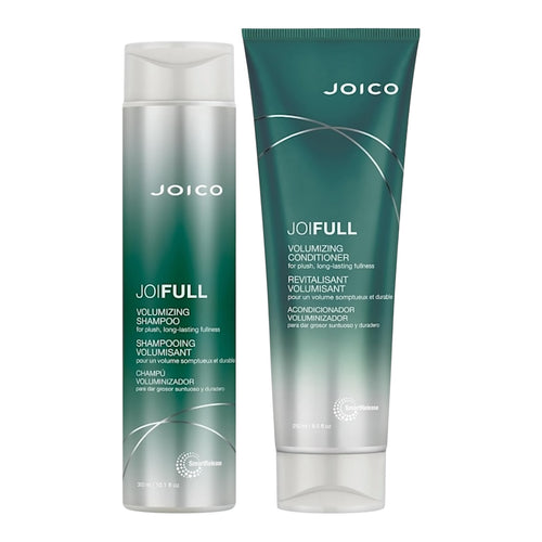 Joico JoiFull volumizing shampoo and conditioner set, 10.1 oz and 8.5 oz bottles, for full-bodied hair.