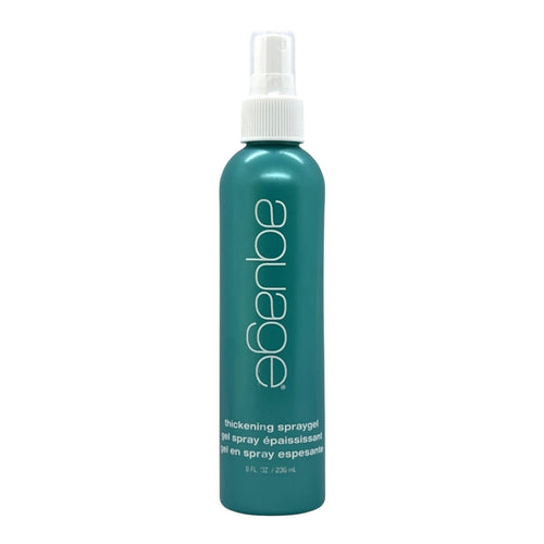 Aquage Thickening Spray Gel with firm hold, 8 oz, showing a clear spray bottle with gel formula and product label.