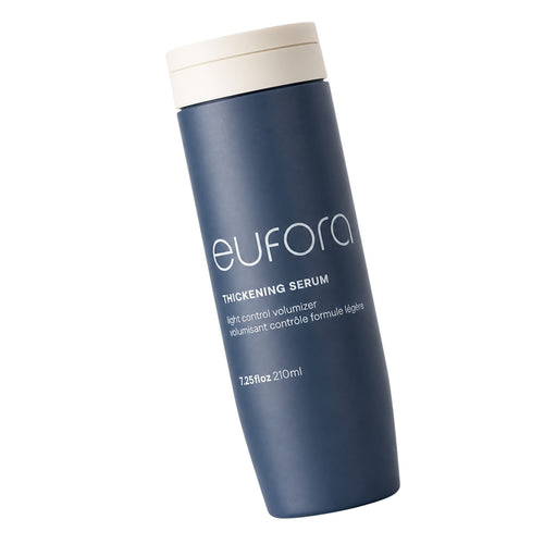 Eufora Thickening Serum 7.25 oz bottle with pump dispenser, designed to add volume and fullness to hair.