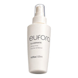 Eufora Shine Mist Spray Illuminate 4.2 oz bottle with a clear spray nozzle and sleek label, designed to add shine to hair.